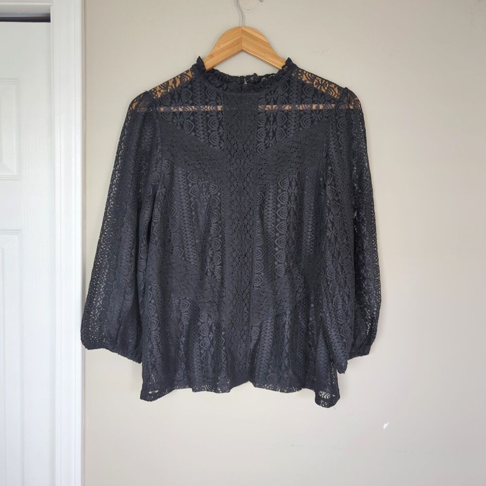 Cable & Gauge NWT Black Lace Crochet Blouse Medium Dark Romantic Goth Whimsigoth